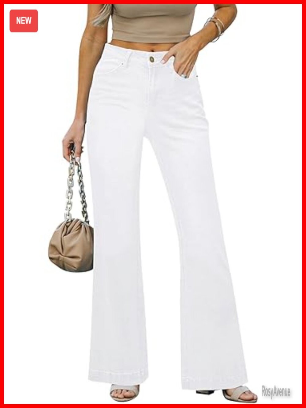 Mid-Rise Stretchy Wide Leg Distressed Jeans Flare Curvy Fit Denim Pants